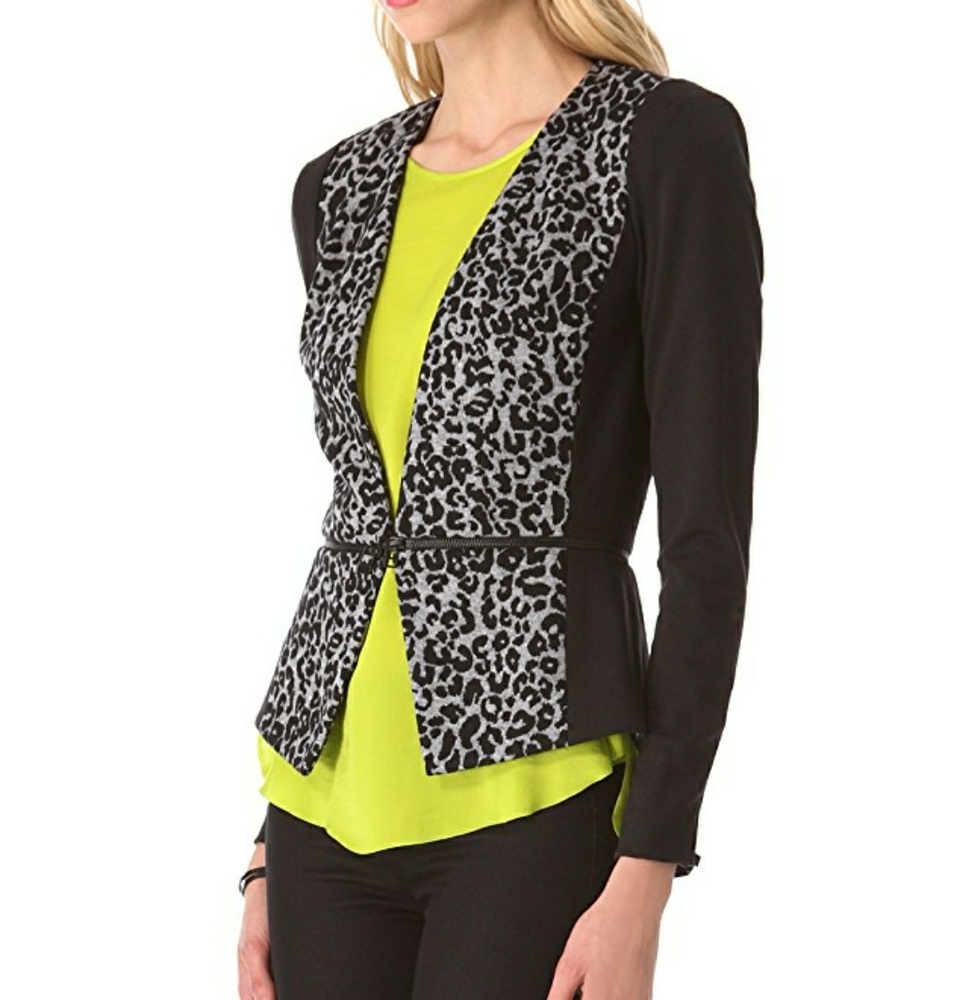 👄REBECCA TAYLOR👄LEOPARD PEPLUM ZIP BLAZER 6 NEW!